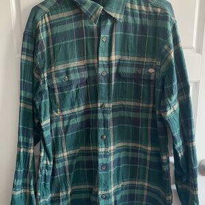 Dickies Men's Green and Navy Plaid Shirt